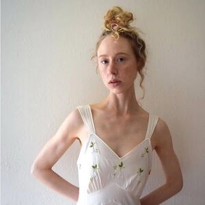 1940’s elegant rayon embroidered slip dress